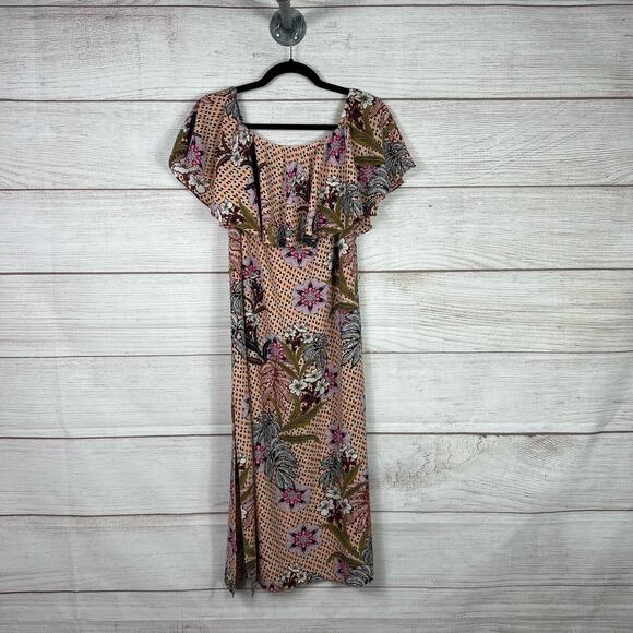 Zara Women's Tropical Off The Shoulder Midi Printed Summer Dress Size Small - Picture 1 of 9